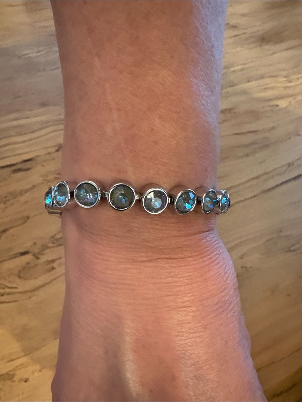 Touchstone Crystal Swarovski Silver Bracelet with Iridescent Blue-Purple Stones - Picture 3 of 3